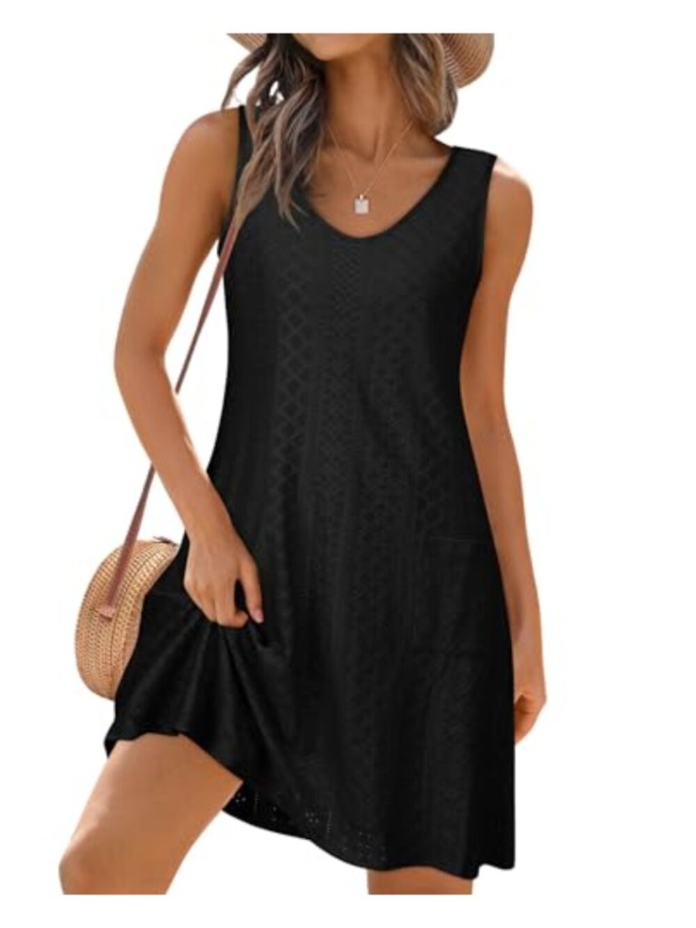 Womens Summer Sleeveless V-Neck Tank Dress with Pockets Casual Beach Sundress